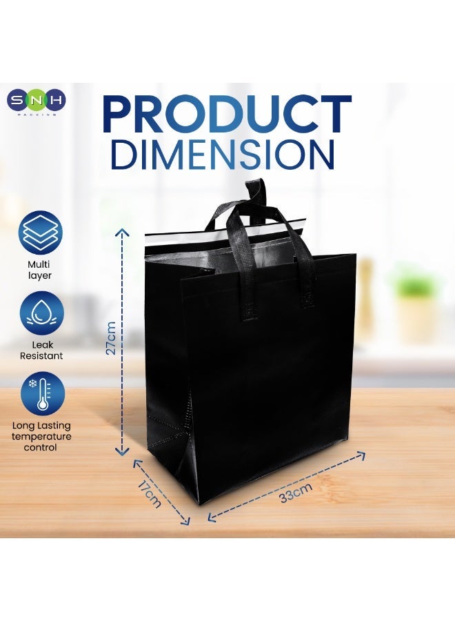 SNH Packing 25 Pack Black Insulated Food Bags 27x17x33 cm | Thermal Bags for Hot & Cold Food, Grocery Shopping & Delivery | Reusable Thermal Bag for Frozen Food, Groceries & Takeaway - Image 2